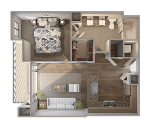 Floor plan for 1 bed, 1 bath, 688 sqft